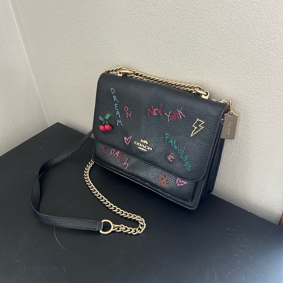 Coach Klare Diary Embroidered Black Leather Crossbody Bag C8283 - Picture 2 of 15